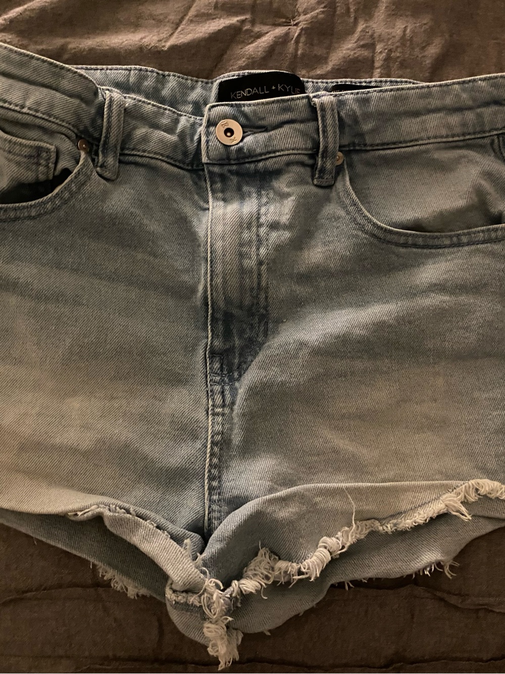 Kendall & Kylie Faded Light Blue Frayed Hem Denim Shorts